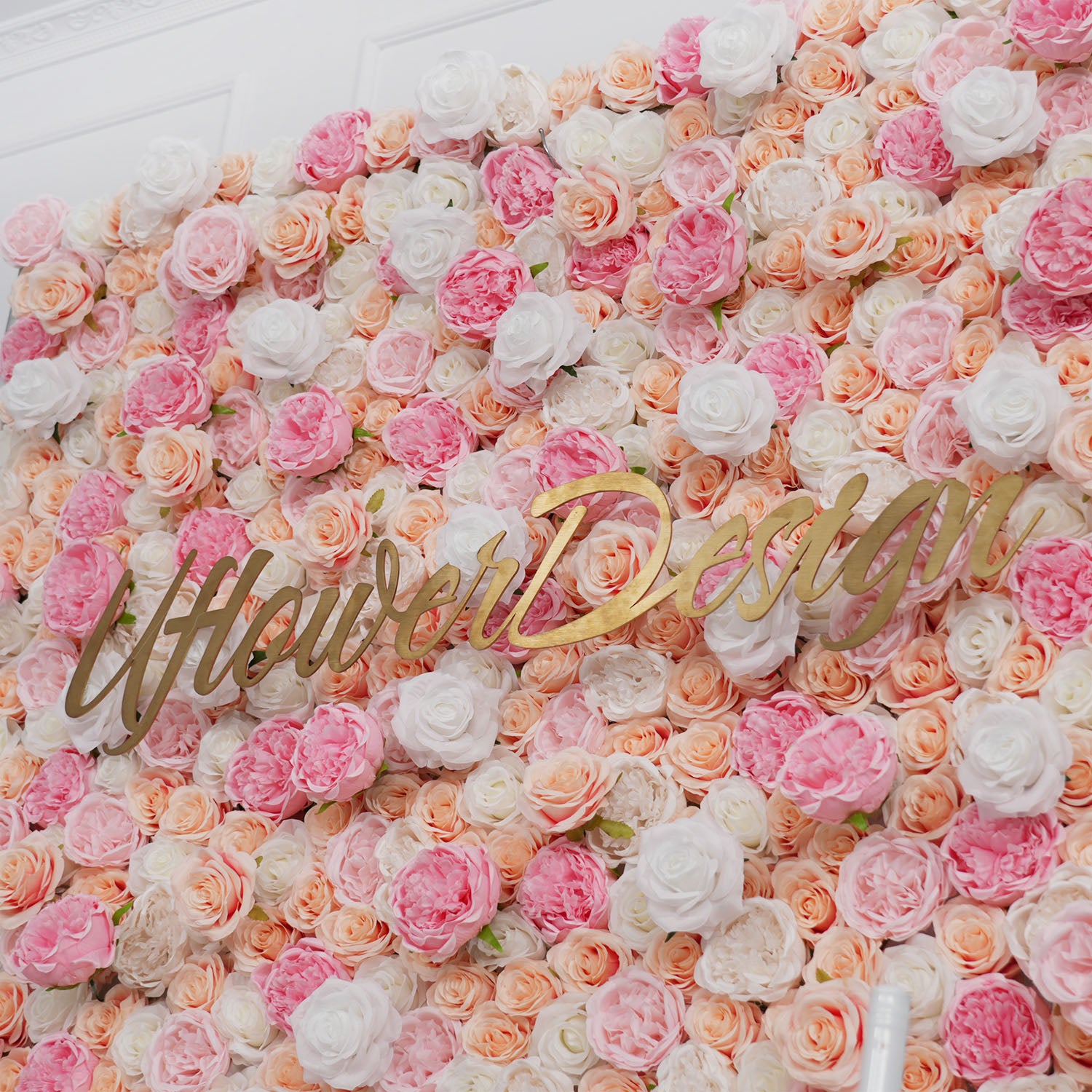 Artificial Pink White Fabric Rolling Up 5D Flower Wall Wedding Decor picture 8